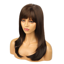 Load image into Gallery viewer, Ella | Brown Long Straight Synthetic Hair Wig with Bangs