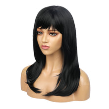 Load image into Gallery viewer, Ella | Black Long Straight Synthetic Hair Wig with Bangs