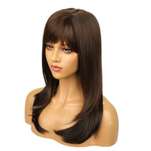Load image into Gallery viewer, Ella | Brown Long Straight Synthetic Hair Wig with Bangs