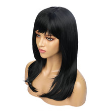 Load image into Gallery viewer, Ella | Black Long Straight Synthetic Hair Wig with Bangs