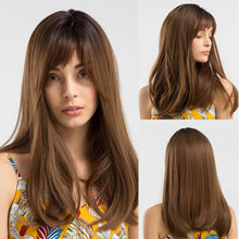 Load image into Gallery viewer, Jane | Brown Long Straight Synthetic Hair Wig with Bangs