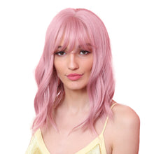 Load image into Gallery viewer, Melo | Halloween Coral Pink Medium Curly Synthetic Hair Wig with Bangs