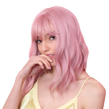 Load image into Gallery viewer, Melo | Halloween Coral Pink Medium Curly Synthetic Hair Wig with Bangs
