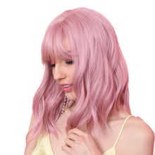Load image into Gallery viewer, Melo | Halloween Coral Pink Medium Curly Synthetic Hair Wig with Bangs