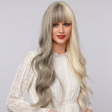 Load image into Gallery viewer, Stormi | Halloween Silver and White Half Half Long Wavy Synthetic Hair Wig with Bangs