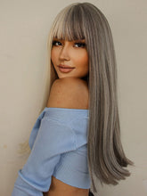Load image into Gallery viewer, Low Key | Halloween Silver and White Half Half Long Straight Synthetic Hair Wig with Bangs