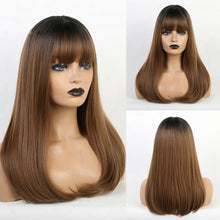 Load image into Gallery viewer, Jane | Brown Long Straight Synthetic Hair Wig with Bangs