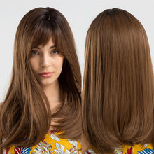 Load image into Gallery viewer, Jane | Brown Long Straight Synthetic Hair Wig with Bangs