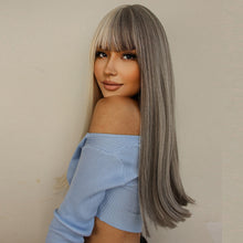 Load image into Gallery viewer, Low Key | Halloween Silver and White Half Half Long Straight Synthetic Hair Wig with Bangs