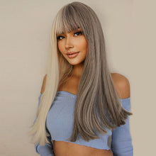 Load image into Gallery viewer, Low Key | Halloween Silver and White Half Half Long Straight Synthetic Hair Wig with Bangs