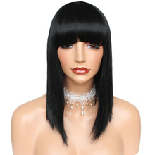 Load image into Gallery viewer, Ellyanna | Black Medium Long Straight Synthetic Hair Wig with Bangs