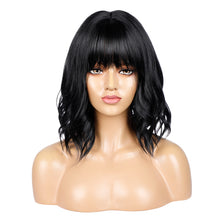 Load image into Gallery viewer, Aanya | Black Medium Long Wavy Synthetic Hair Wig with Bangs