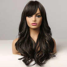 Load image into Gallery viewer, Dora | Brown Long Wavy Synthetic Hair Wig with Bangs