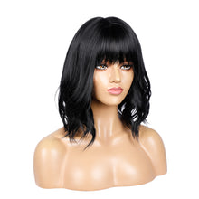 Load image into Gallery viewer, Aanya | Black Medium Long Wavy Synthetic Hair Wig with Bangs