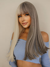 Load image into Gallery viewer, Low Key | Halloween Silver and White Half Half Long Straight Synthetic Hair Wig with Bangs