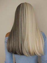 Load image into Gallery viewer, Low Key | Halloween Silver and White Half Half Long Straight Synthetic Hair Wig with Bangs
