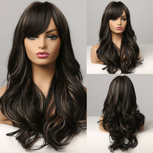 Load image into Gallery viewer, Dora | Brown Long Wavy Synthetic Hair Wig with Bangs