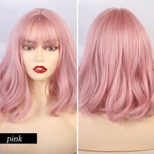 Load image into Gallery viewer, Melo | Halloween Coral Pink Medium Curly Synthetic Hair Wig with Bangs