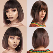 Load image into Gallery viewer, Siana | Light Brown Medium Straight Synthetic Bob Hair Wig with Bangs