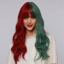 Load image into Gallery viewer, Joy | Halloween Red and Green Half Half Long Wavy Synthetic Hair Wig with Bangs