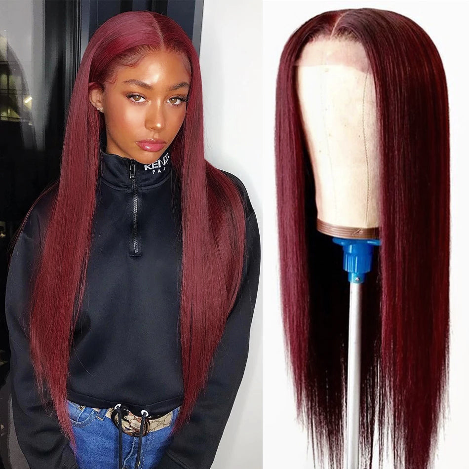Rowan | Wine Red Long Straight Lace Front Synthetic Hair Wig – The