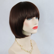 Load image into Gallery viewer, Siana | Dark Brown Medium Straight Synthetic Bob Hair Wig with Bangs