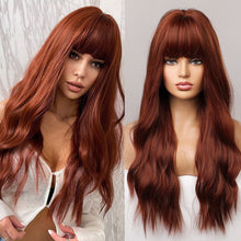 Load image into Gallery viewer, Lila | Burgundy Wine Red Long Wavy Synthetic Hair Wig with Bangs
