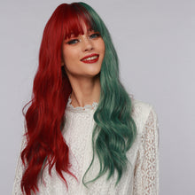 Load image into Gallery viewer, Joy | Halloween Red and Green Half Half Long Wavy Synthetic Hair Wig with Bangs