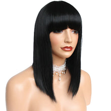 Load image into Gallery viewer, Ellyanna | Black Medium Long Straight Synthetic Hair Wig with Bangs