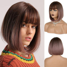 Load image into Gallery viewer, Siana | Light Brown Medium Straight Synthetic Bob Hair Wig with Bangs