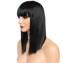 Load image into Gallery viewer, Ellyanna | Black Medium Long Straight Synthetic Hair Wig with Bangs