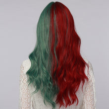 Load image into Gallery viewer, Joy | Halloween Red and Green Half Half Long Wavy Synthetic Hair Wig with Bangs
