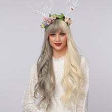 Load image into Gallery viewer, Stormi | Halloween Silver and White Half Half Long Wavy Synthetic Hair Wig with Bangs