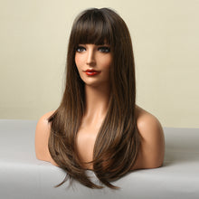 Load image into Gallery viewer, Gamer | Brown Long Straight Synthetic Hair Wig with Bangs