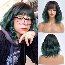 Load image into Gallery viewer, Elf | Green Medium Long Curly Synthetic Hair Wig with Bangs