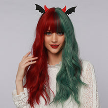 Load image into Gallery viewer, Joy | Halloween Red and Green Half Half Long Wavy Synthetic Hair Wig with Bangs