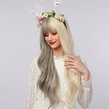 Load image into Gallery viewer, Stormi | Halloween Silver and White Half Half Long Wavy Synthetic Hair Wig with Bangs