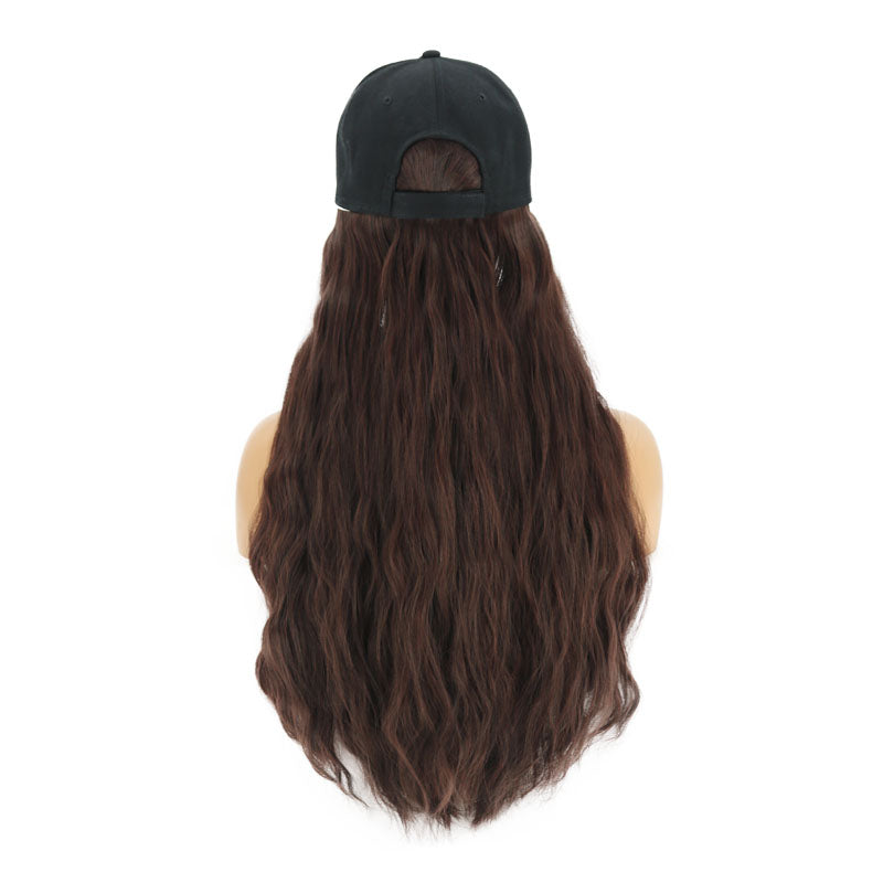 Contico | Dark Brown Long Curly Synthetic Hair Wig with Cap Hat