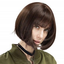 Load image into Gallery viewer, Siana | Dark Brown Medium Straight Synthetic Bob Hair Wig with Bangs