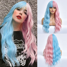 Load image into Gallery viewer, Cherry | Blue and Pink Long Curly Synthetic Hair Wig with Bangs