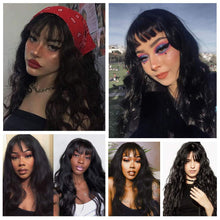 Load image into Gallery viewer, Alisha | Dark Black Long Wavy Synthetic Hair Wig with Bangs