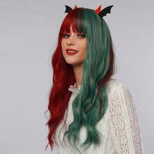 Load image into Gallery viewer, Joy | Halloween Red and Green Half Half Long Wavy Synthetic Hair Wig with Bangs
