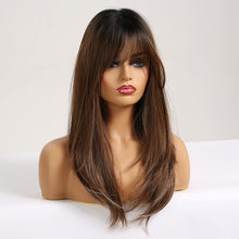 Load image into Gallery viewer, Cheryl | Brown Long Straight Synthetic Hair Wig with Bangs