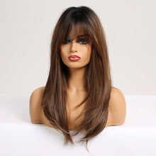 Load image into Gallery viewer, Cheryl | Brown Long Straight Synthetic Hair Wig with Bangs
