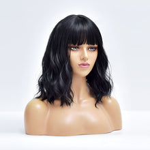 Load image into Gallery viewer, 5thBoss | Black Medium Long Curly Synthetic Hair Wig with Bangs

