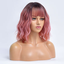Load image into Gallery viewer, Sweetsy | Pink Medium Long Curly Synthetic Hair Wig with Bangs