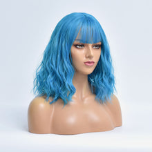 Load image into Gallery viewer, Icey | Blue Medium Long Curly Synthetic Hair Wig with Bangs