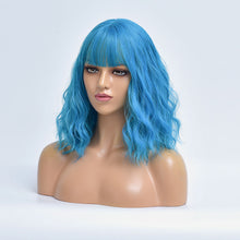 Load image into Gallery viewer, Icey | Blue Medium Long Curly Synthetic Hair Wig with Bangs