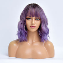 Load image into Gallery viewer, Berry | Purple Medium Long Curly Synthetic Hair Wig with Bangs