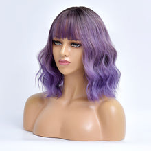 Load image into Gallery viewer, Berry | Purple Medium Long Curly Synthetic Hair Wig with Bangs